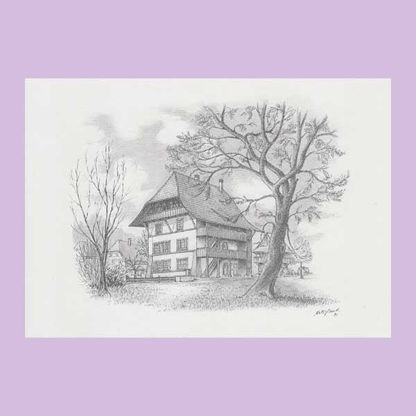 unstdruckkarte Untervogtshaus Kitzenhaus Gränichen A Byland 1980