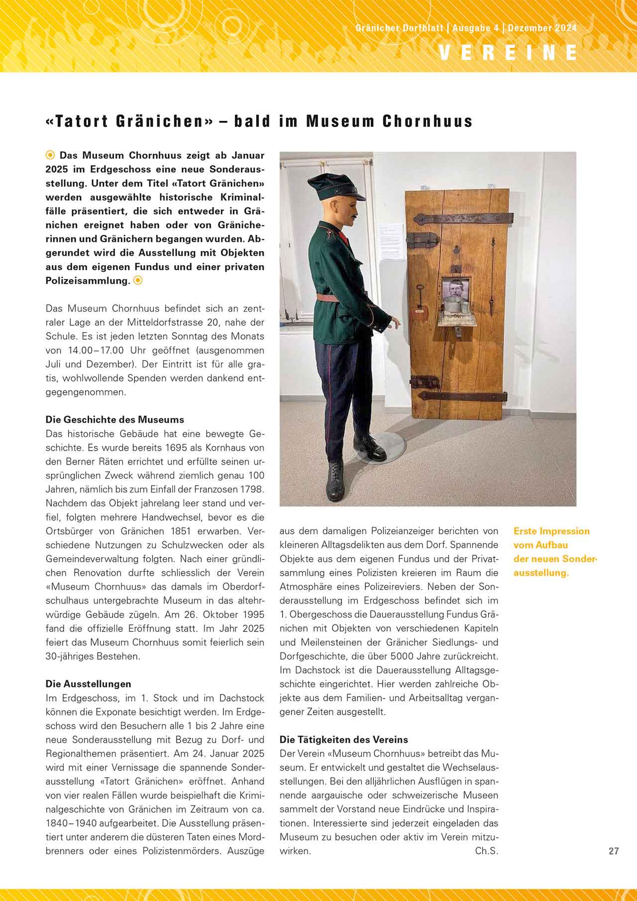 Zeitungsartikel des Gränicher Dorfblattes über die Sonderausstellung "Tatort Gränichen"